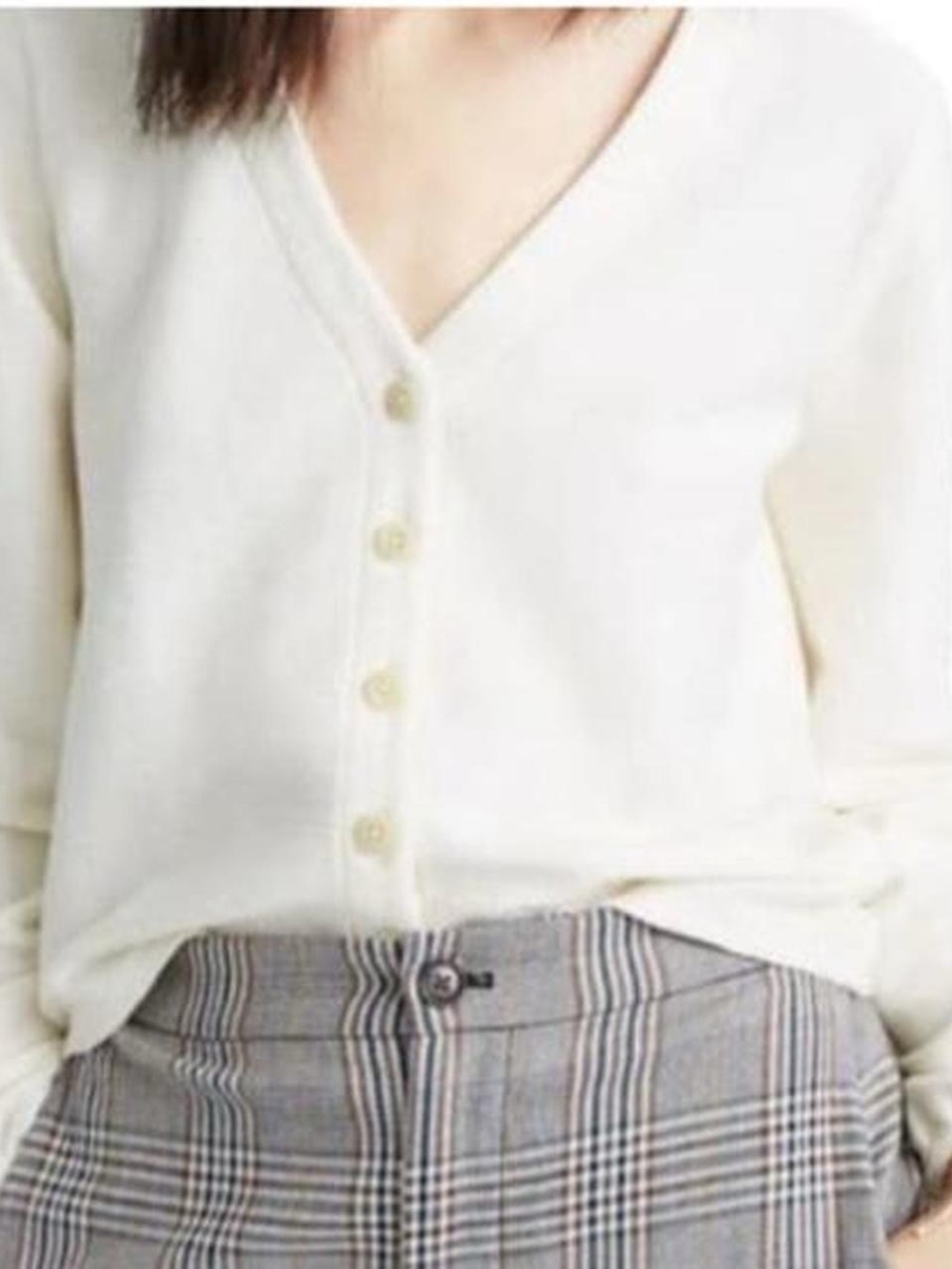 Madewell Texture & Thread Bubble Sleeve Cream V-Neck Button Cardigan